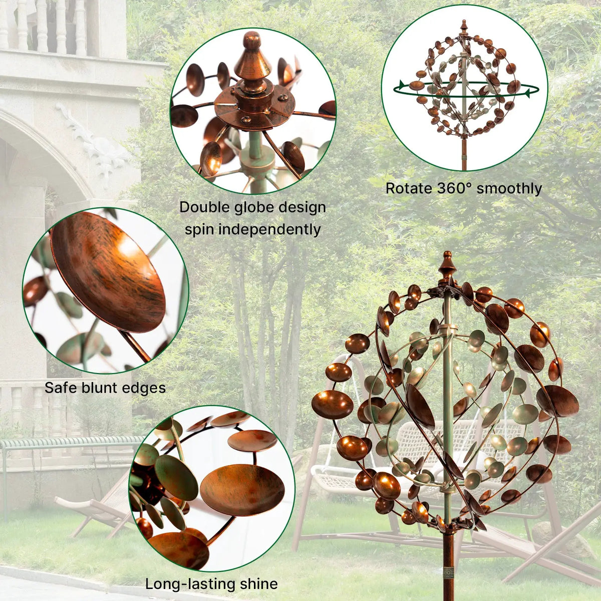 Wind Spinners Outdoor, 75" Large Metal Kinetic Wind Sculptures for Garden, 360 Degrees Swivel Yard Art with 2 Pcs Welcome Flag from PriceLows™