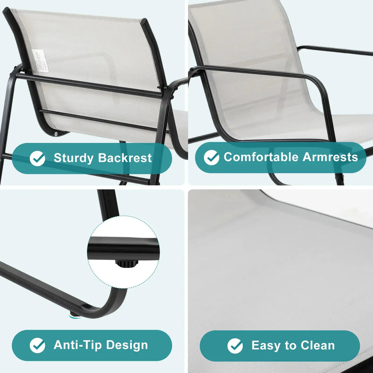 JHK Patio Furniture 3 Pieces Set with Table Outdoor Metal Frame Lumbar Support Mesh Backrest Sectional Balcony Sets for Garden from PriceLows™