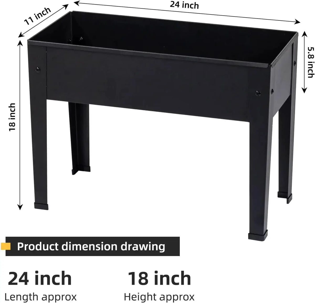 Raised Garden Bed, Elevated Planter Black Metal Plant Box with Legs Standing Garden Stand Drainage Holes Black(24" L x 1 from PriceLows™