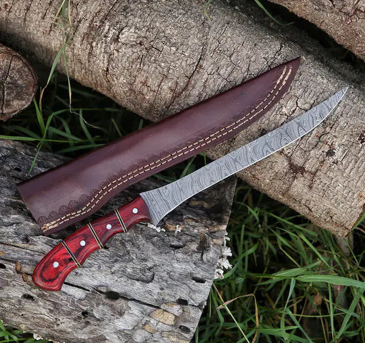 Custom Handmade Damascus Steel Fishing Fillet Knife 13" Blade with Pakka Wood Handle | 13 Inch | Damascus Steel | Home