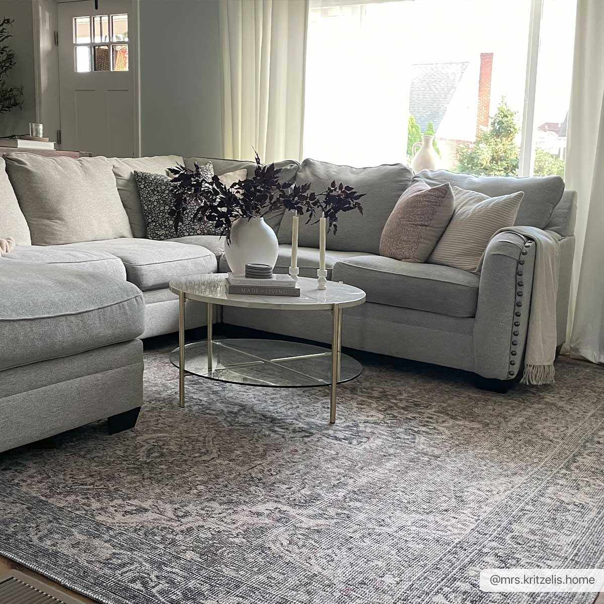 Dusty Sage Greenpoint Medallion Washable Area Rug from PriceLows™