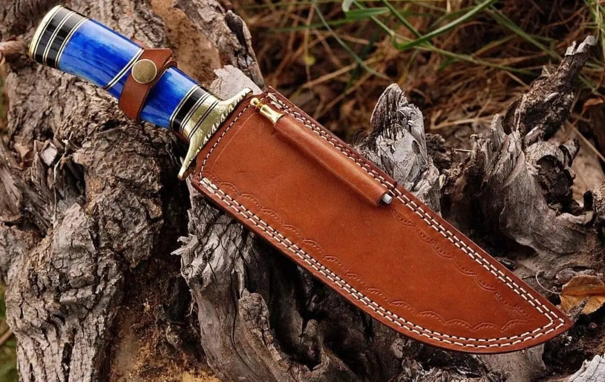 Premium Custom Handmade Damascus Steel Bowie Knife | Brass Guard & Color Bone Handle | Damascus Steel | Hunting & Survival Knife | Home