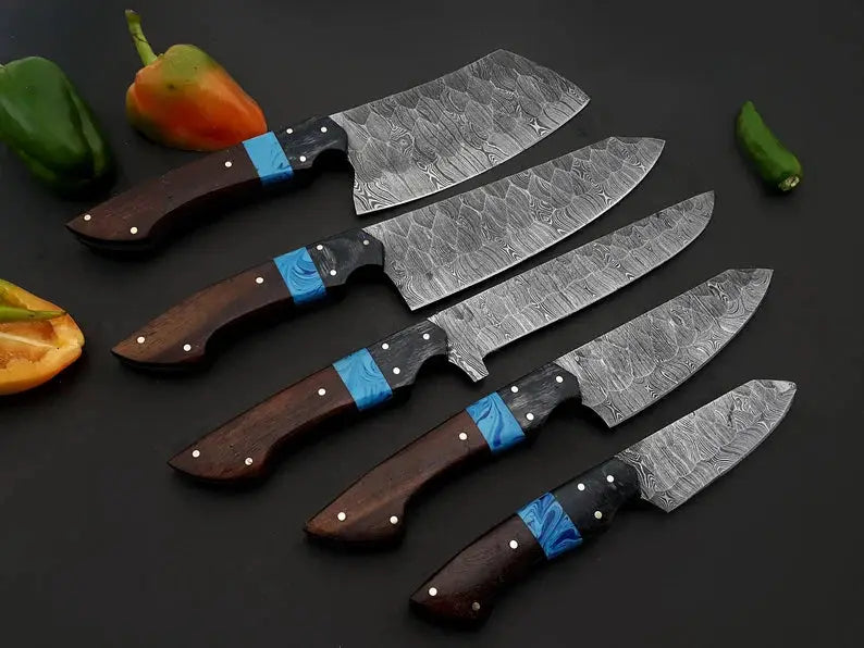 Best Chef Knives Sets – 13" Handmade Damascus Steel Kitchen Knife with Wenge Resin Handle & Leather Sheath from PriceLows™