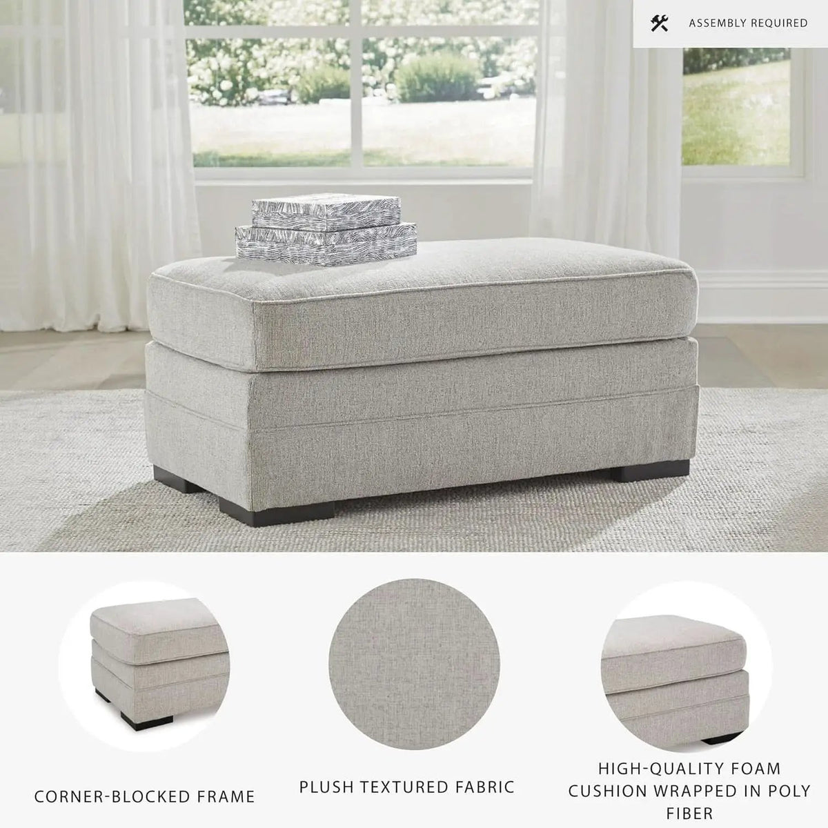 Eastonbridge Upholstered Rectangular Ottoman Light Gray from PriceLows™