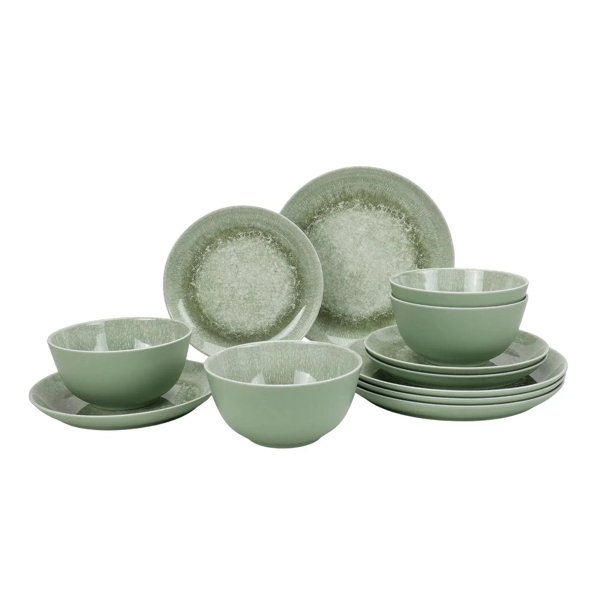 12-Piece Bamboo Melamine Dinnerware Set, Green Reactive Glaze, Eco-Friendly Tableware for Home, Kitchen, Outdoor, Parties from PriceLows™