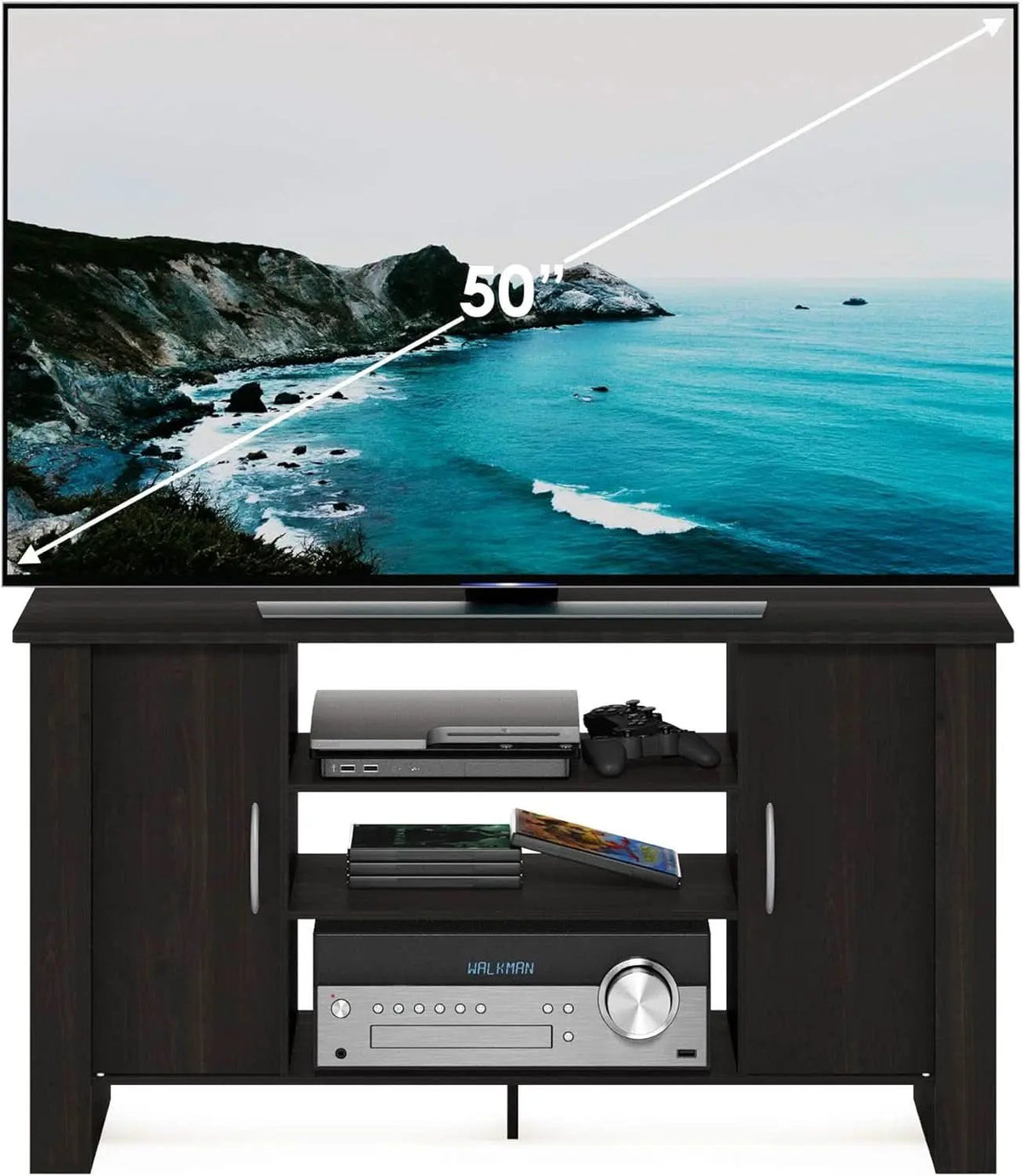 Econ Espresso TV Stand With Concealed Storage And Shelves from PriceLows™