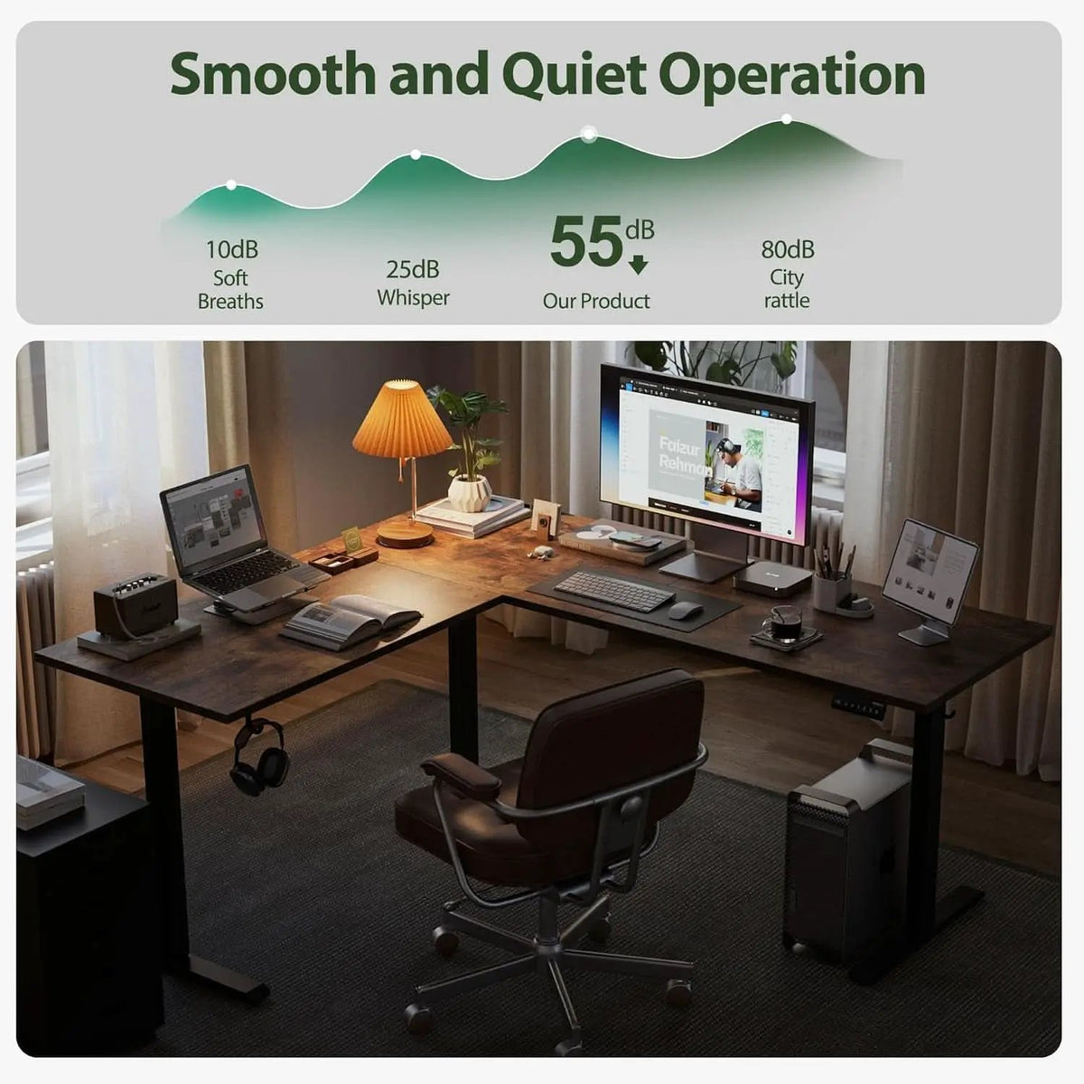 Electric L-Shaped Standing Desk 63 By 55 Inch Rustic Brown from PriceLows™