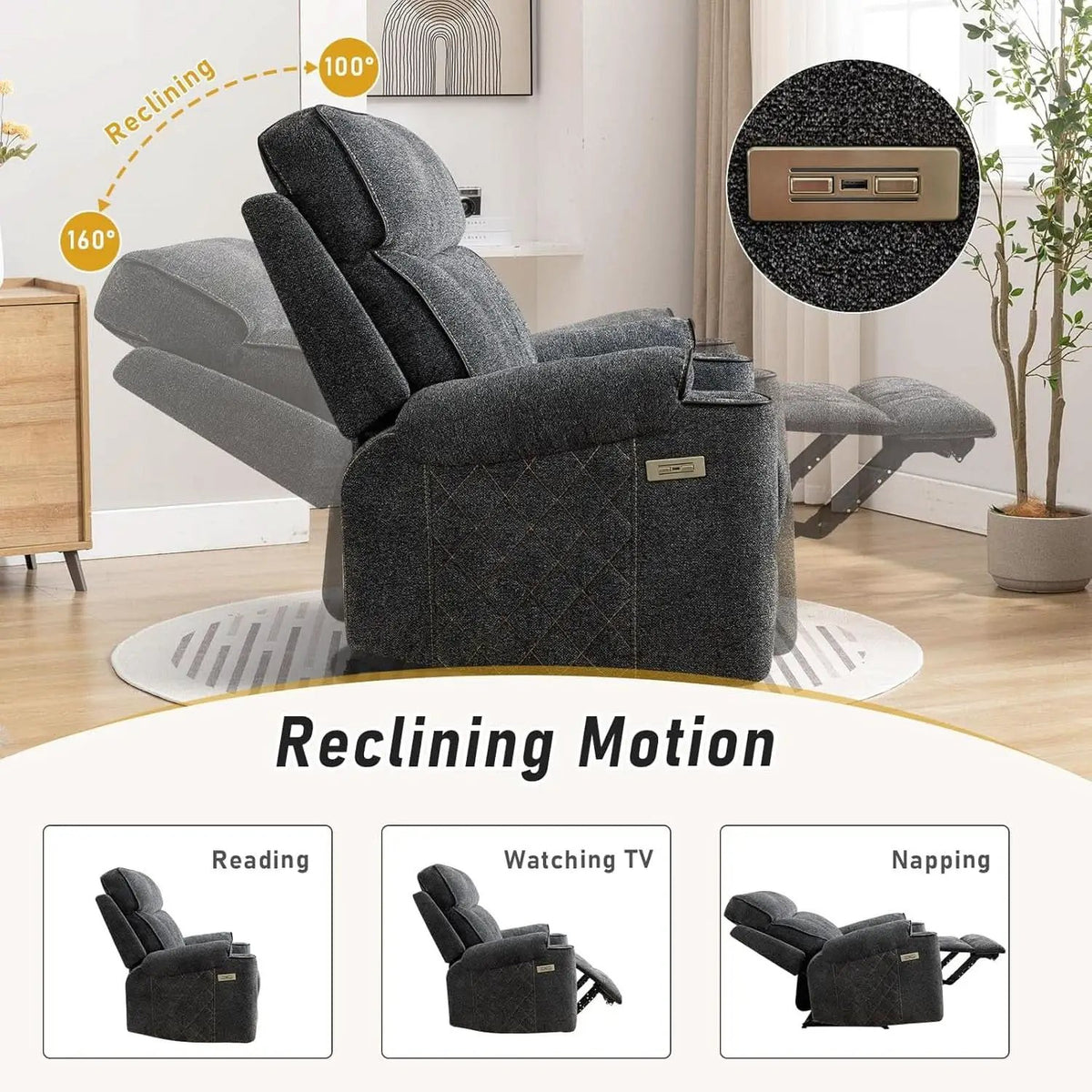 Electric Recliner Chair With Soft Fabric And Cup Holders from PriceLows™