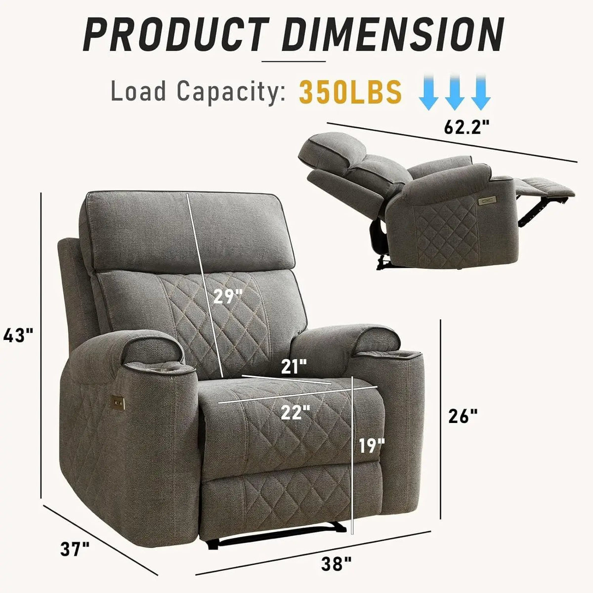 Electric Recliner Chair With USB Charging And Cup Holders from PriceLows™