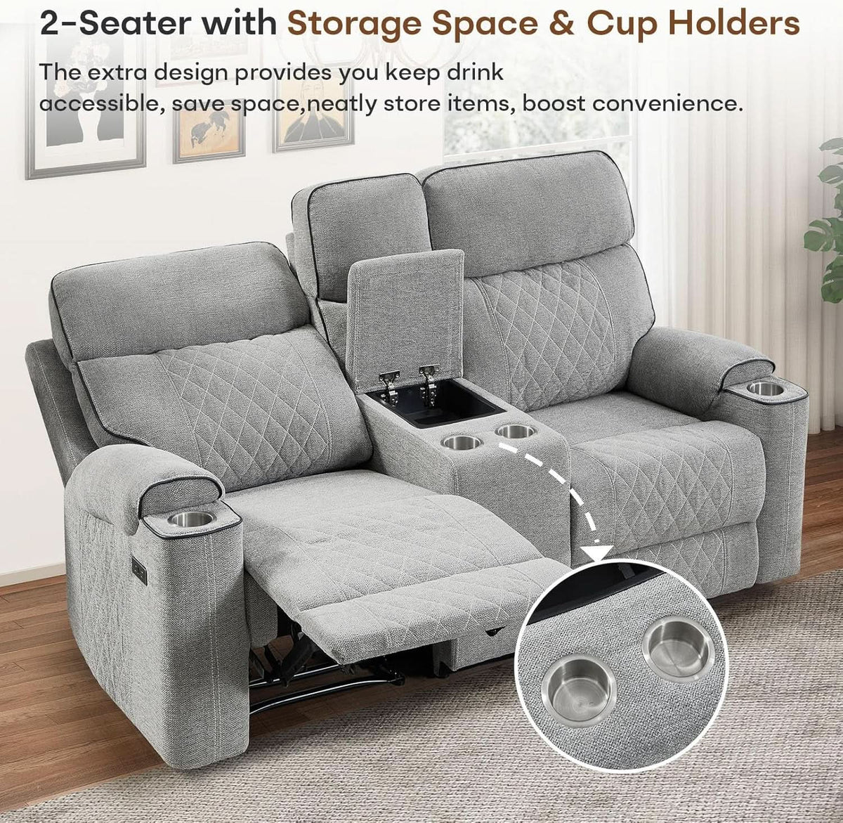 Electric Recliner Sofa USB Type C Ports Light Grey from PriceLows™