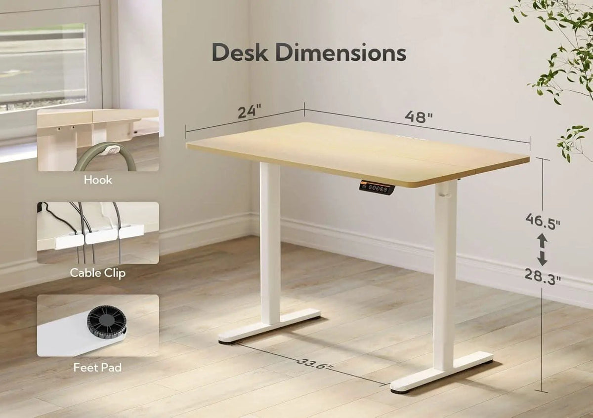 Electric Standing Desk 48X24 Inches White Height Adjustable from PriceLows™