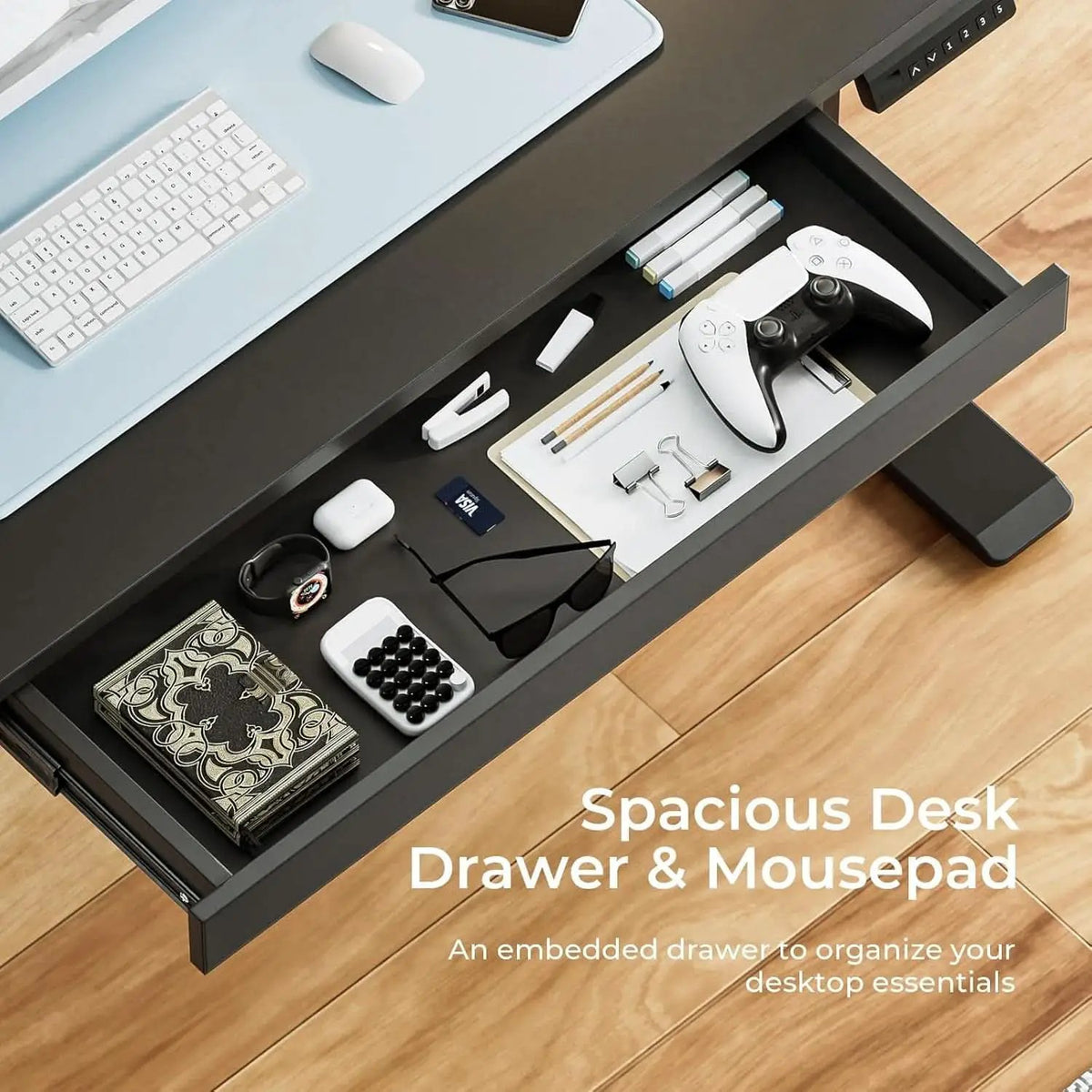 Electric Standing Desk With Drawers 48x24 Black Height Adjustable from PriceLows™