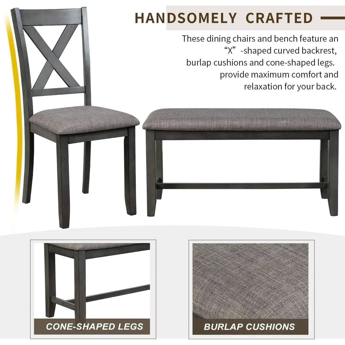 Elegant Grey Rectangular Dining Table Set For Six People from PriceLows™