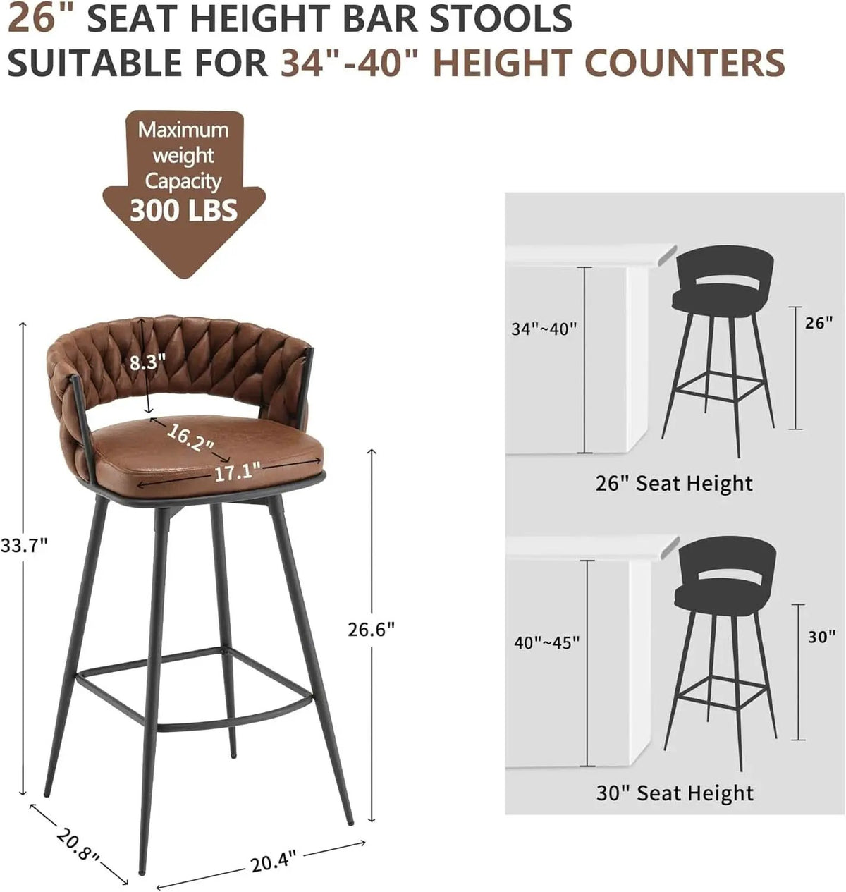 Elegant Swivel Bar Stools Set of Two 26 Inch from PriceLows™
