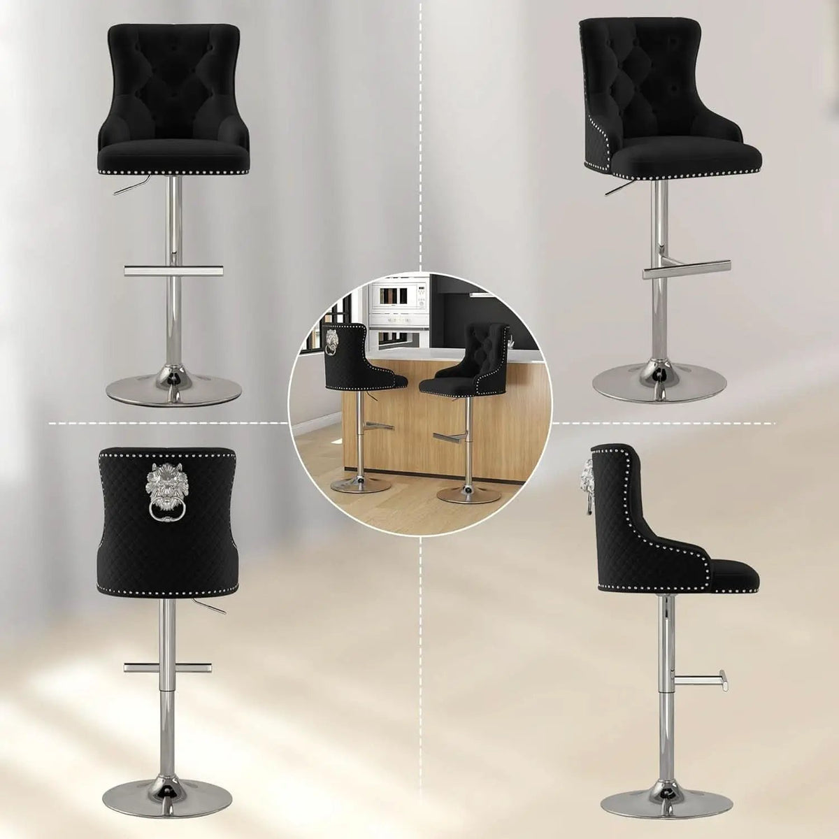 Elegant Velvet Bar Stool Set With Swivel Chrome Base
