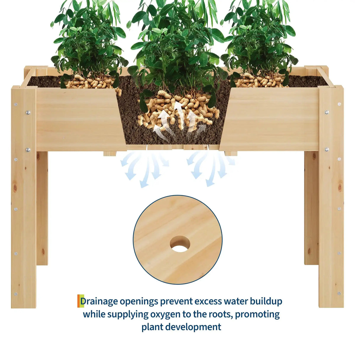 Durable Elevated Wooden Garden Bed with Legs & Hooks, Planter Box with Liner & Drainage Holes for Vegetables, Flowers & Herbs from PriceLows™