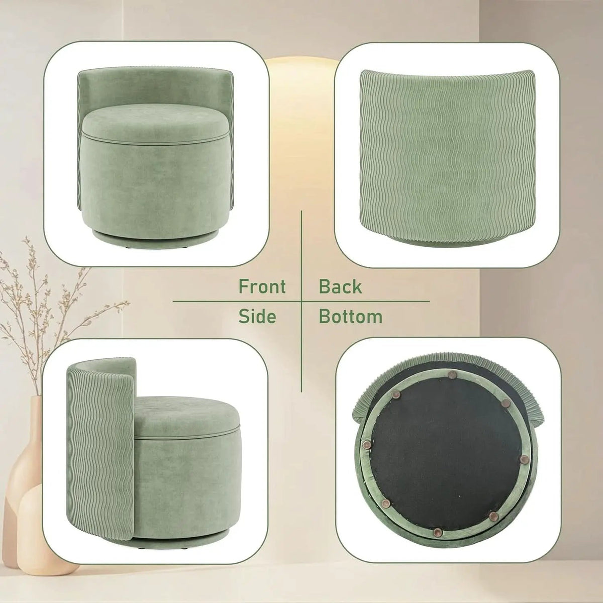 Emerald Velvet Vanity Ottoman With 360DegreeSwivel from PriceLows™