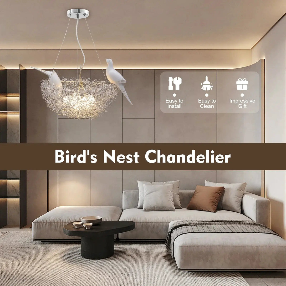 Modern Pendant Light, 5 Lights Adjustable Bird Nest Pendant Light, Creative LED Hanging Ceiling Light Fixtur for Restaurant from PriceLows™