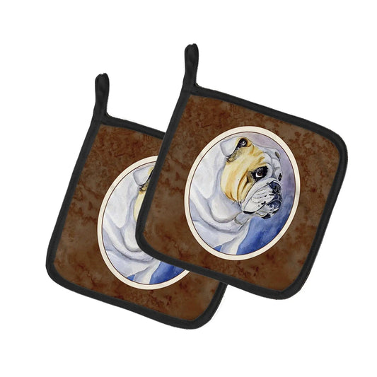 Pot Holder Set of 2 | Heat Resistant Quilted Hot Pads | 7.5 x 7.5 Inch | English Bulldog (Style 3)