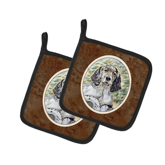 Pot Holder Set of 2 | Heat Resistant Quilted Hot Pads | 7.5 x 7.5 Inch | English Setter Patience