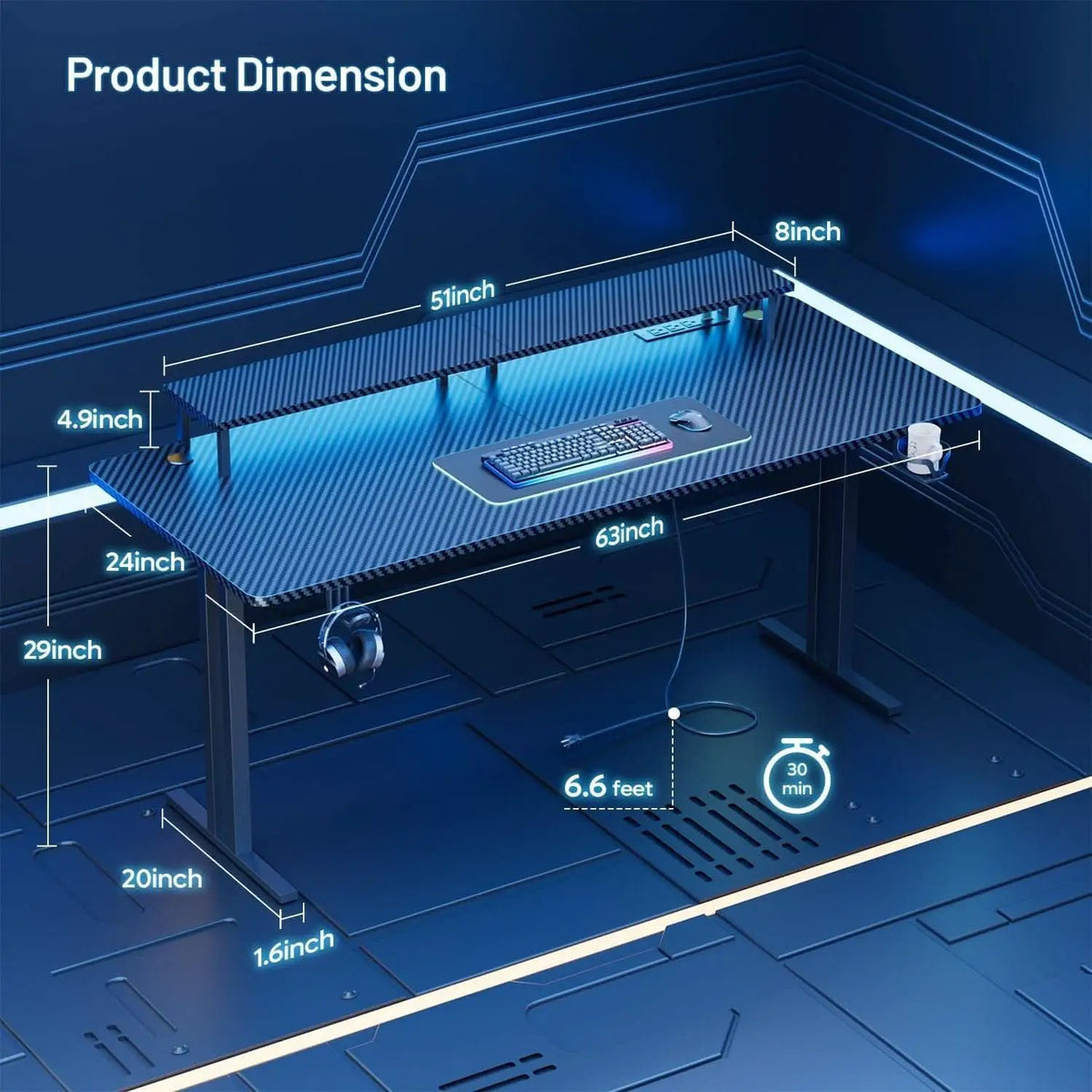 Ergonomic 63 Inch Gaming Desk With LED Lights from PriceLows™