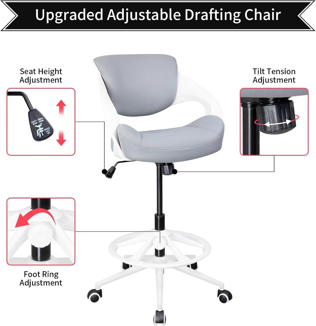 Ergonomic Drafting Chair With Lumbar Support Grey Office from PriceLows™