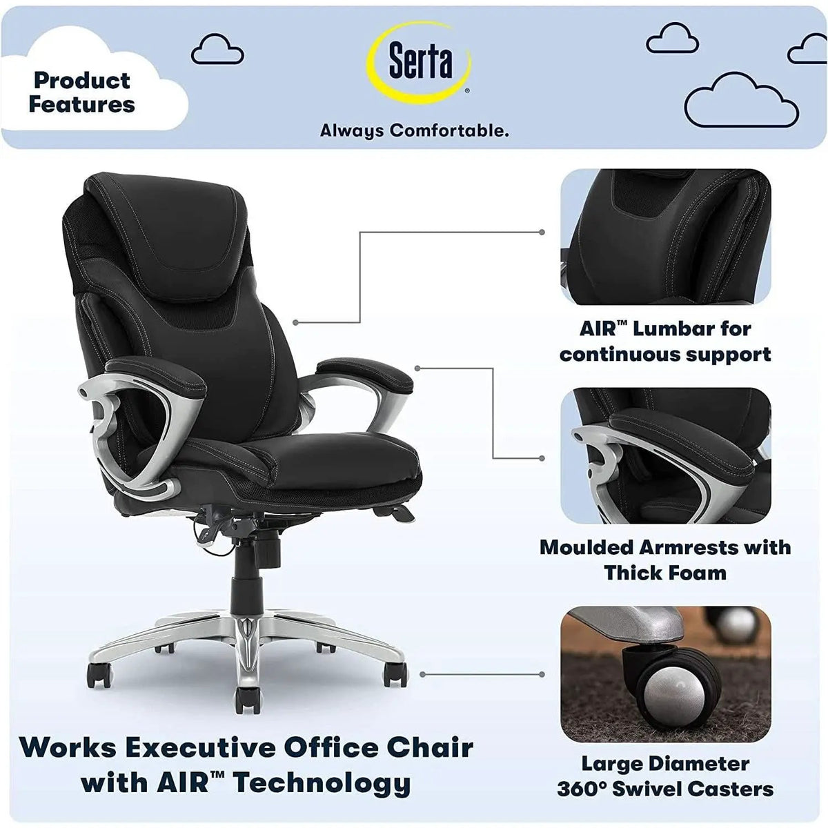 Ergonomic Executive Chair Bonded Leather With Air Lumbar from PriceLows™