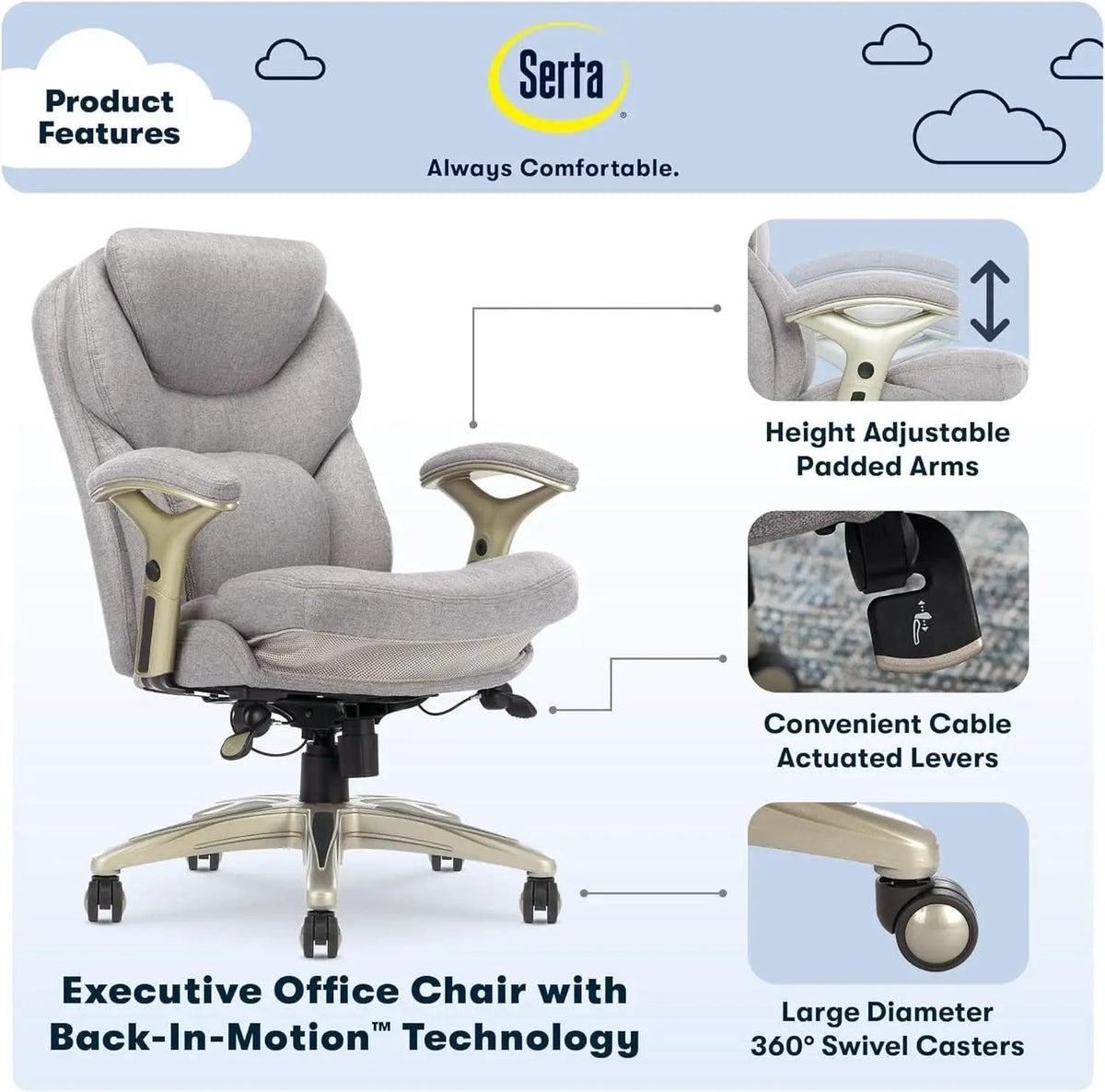 Ergonomic Executive Office Chair With Motion Technology Gray from PriceLows™