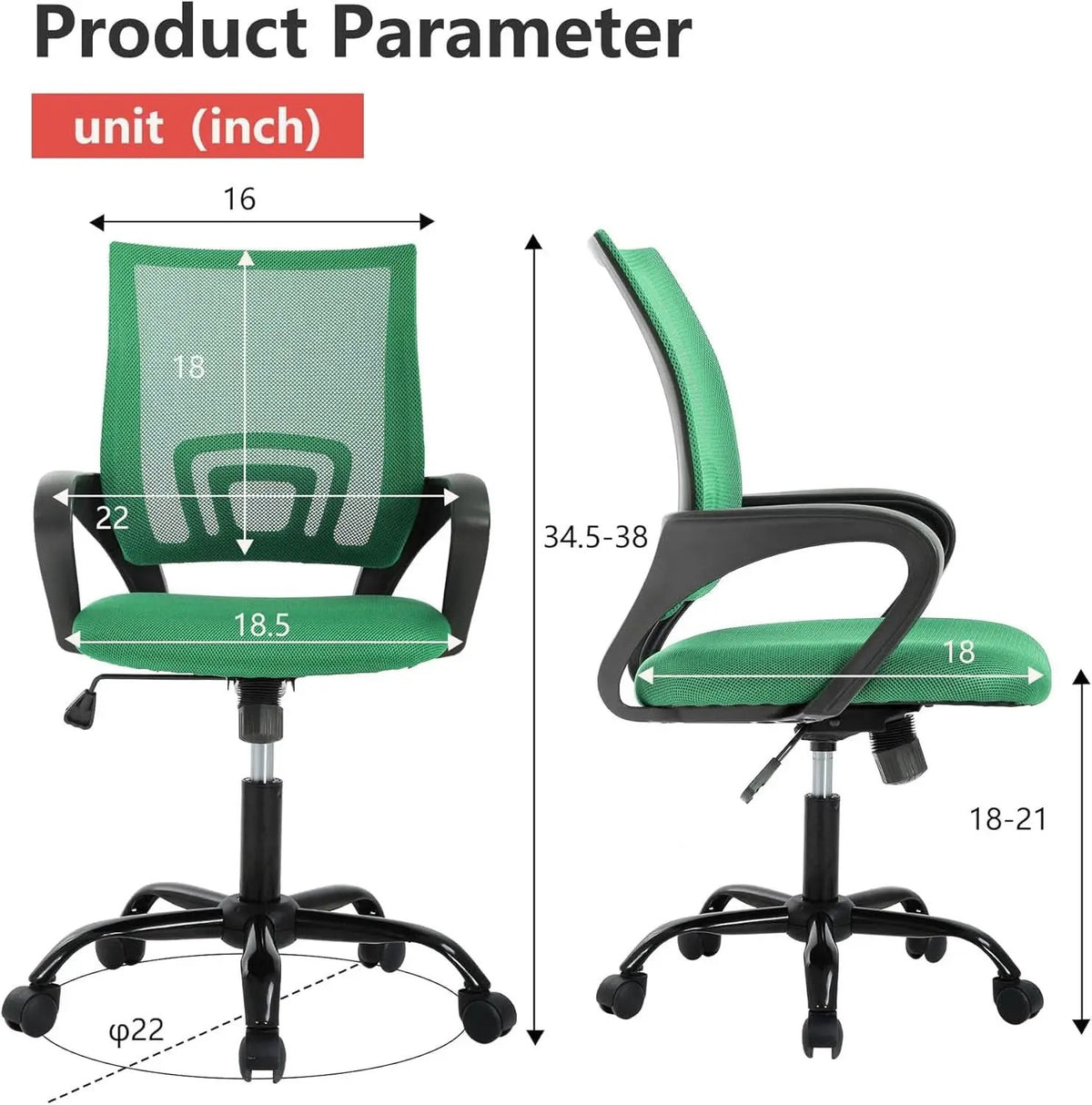 Ergonomic Green Office Chair With Adjustable Lumbar Support from PriceLows™