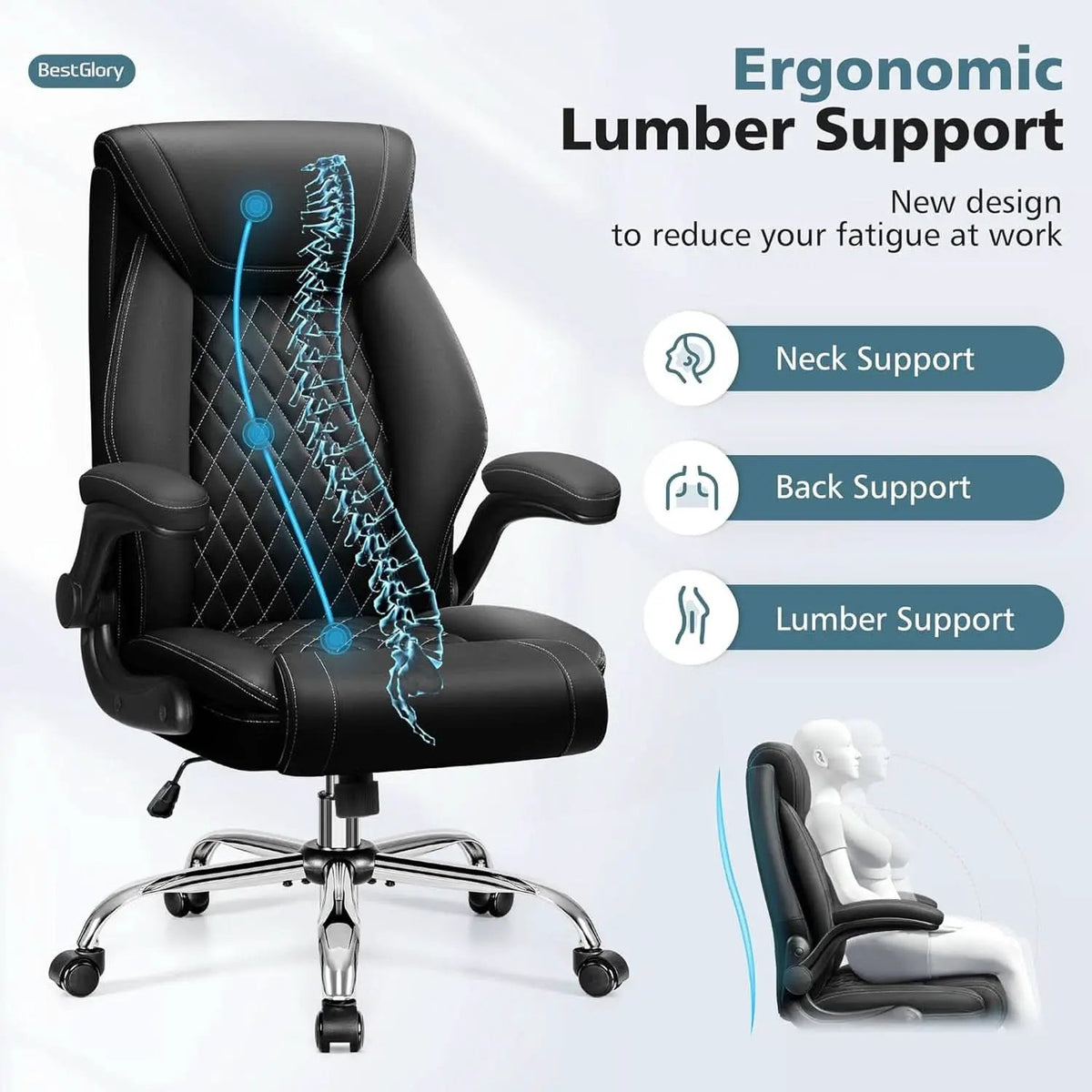 Ergonomic High Back Office Chair Tall With Lumbar Support from PriceLows™