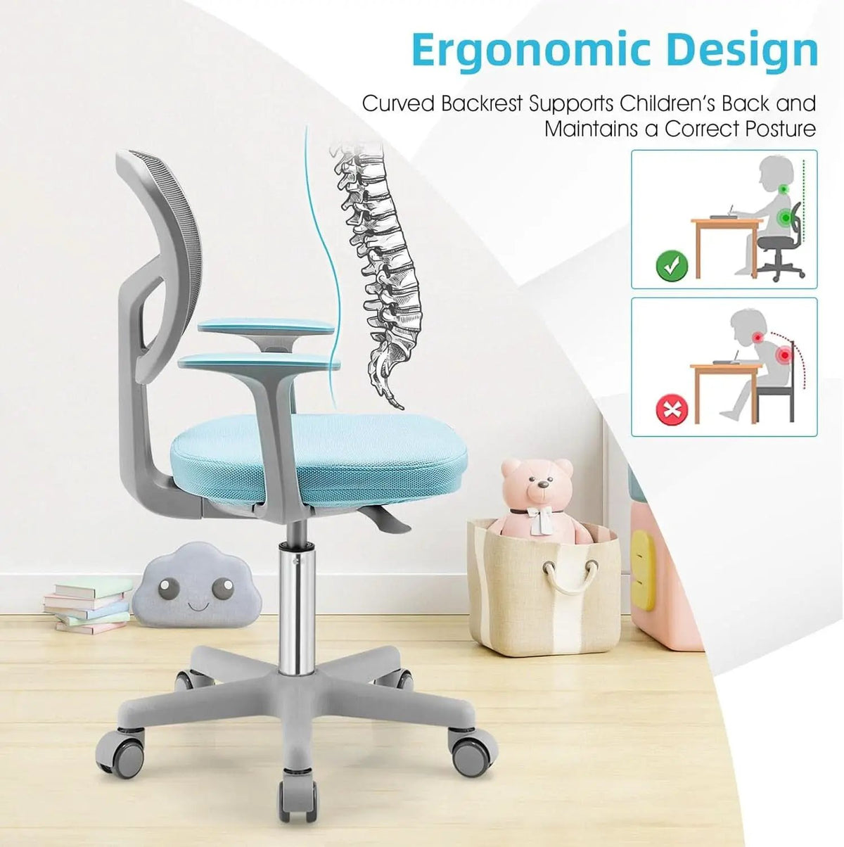 Ergonomic Kids Desk Chair With Lumbar Support Blue from PriceLows™