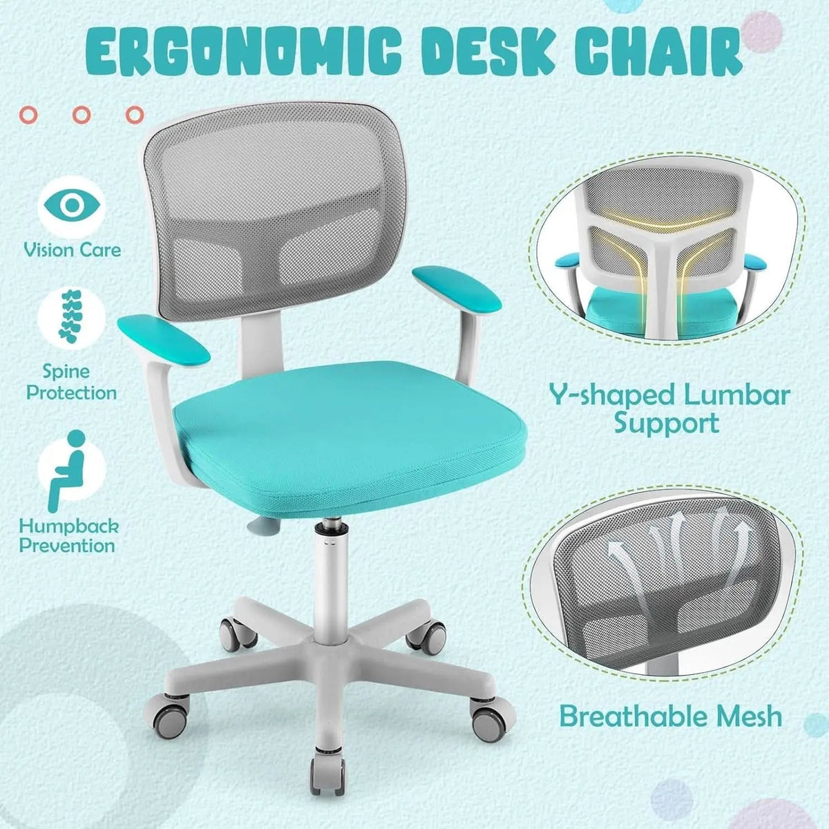 Ergonomic Kids Desk Chair With Lumbar Support Cyan