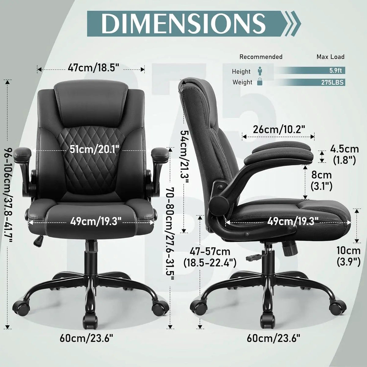 Ergonomic Leather Office Chair Adjustable Armrests Black from PriceLows™