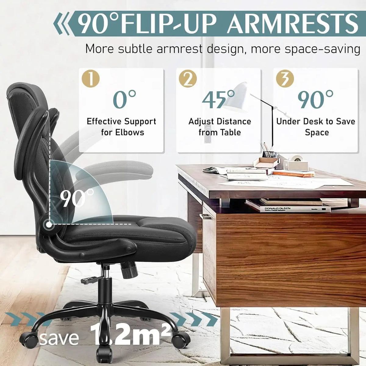 Ergonomic Leather Office Chair Adjustable Armrests Black from PriceLows™