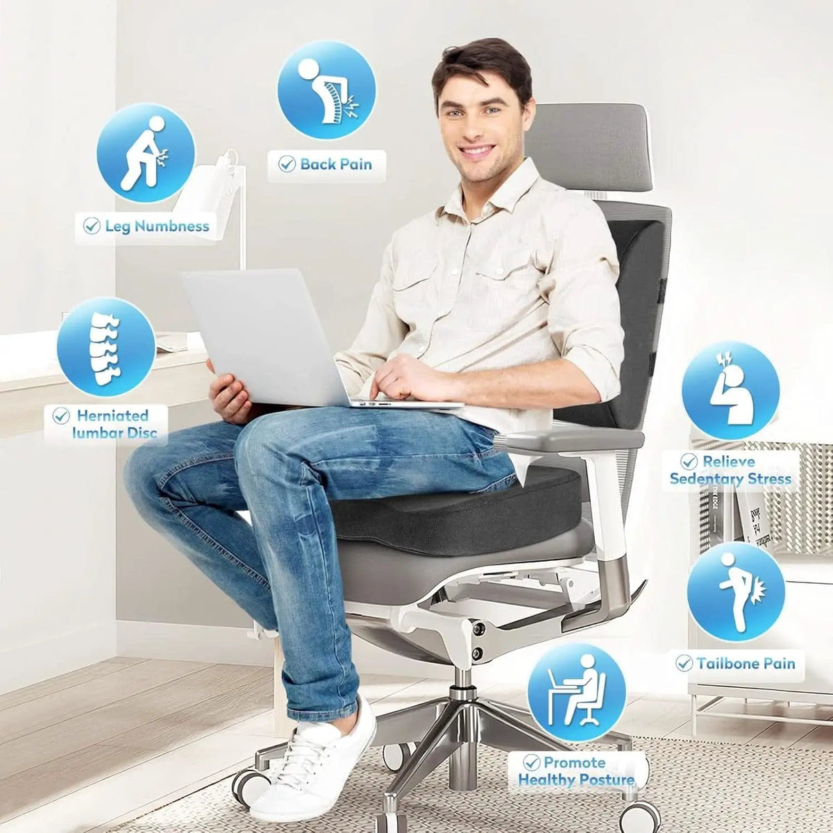 Ergonomic Memory Foam Seat Cushion Grey For Office Chair from PriceLows™