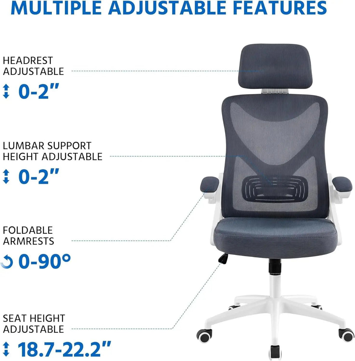 Ergonomic Mesh Office Chair White Gray With Flip Up Armrests from PriceLows™