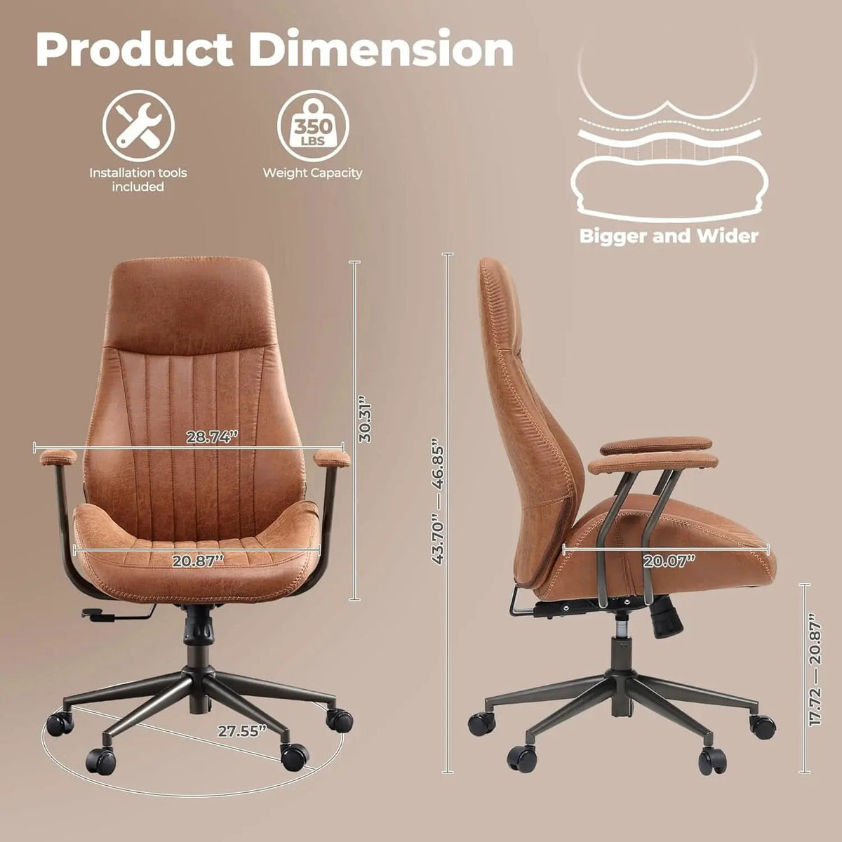 Ergonomic Mid Century Leather Office Chair With Lumbar from PriceLows™