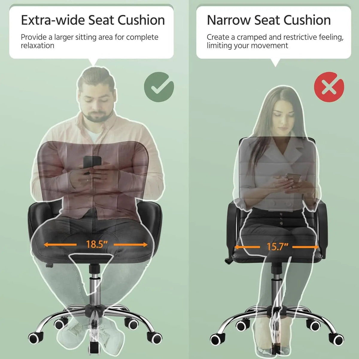 Ergonomic Office Chair 18.7 Inch Wide Seat Black Comfort from PriceLows™