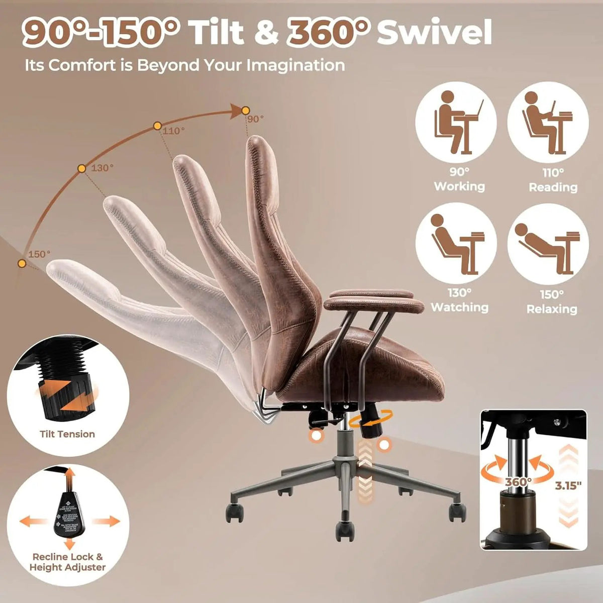 Ergonomic Office Chair High Back Dark Coffee Executive from PriceLows™