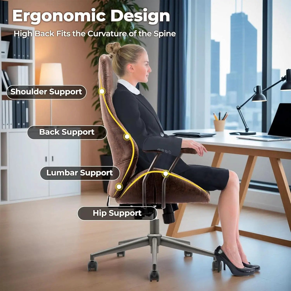 Ergonomic Office Chair High Back Dark Coffee Executive from PriceLows™