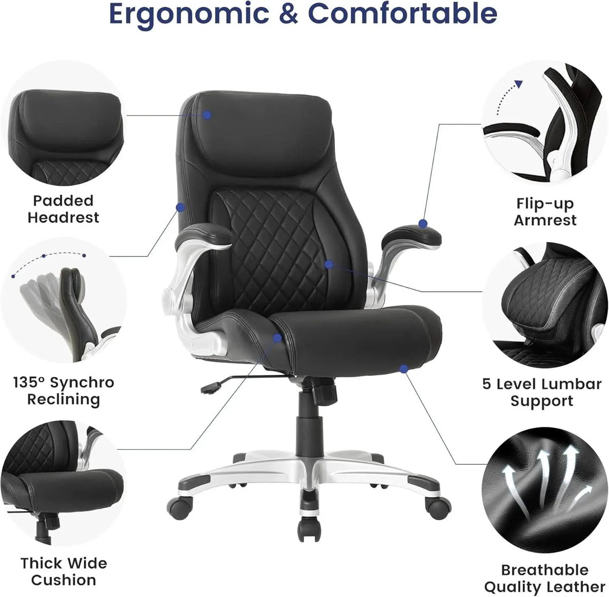 Ergonomic Office Chair With Adjustable Lumbar Support Black from PriceLows™