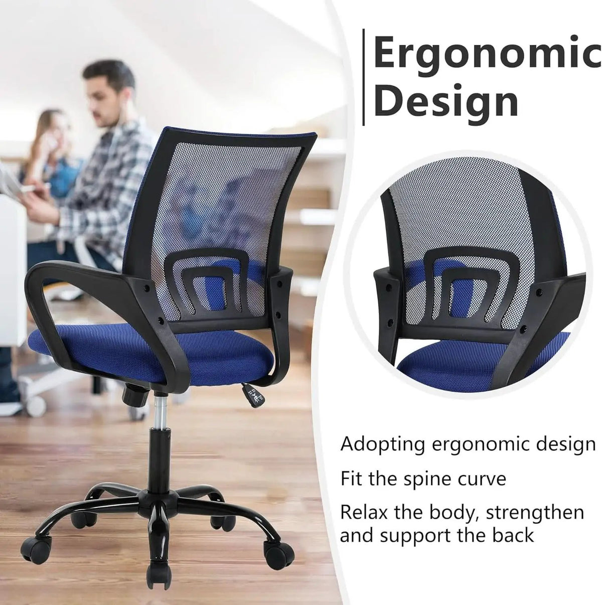 Ergonomic Office Chair With Adjustable Lumbar Support Blue from PriceLows™