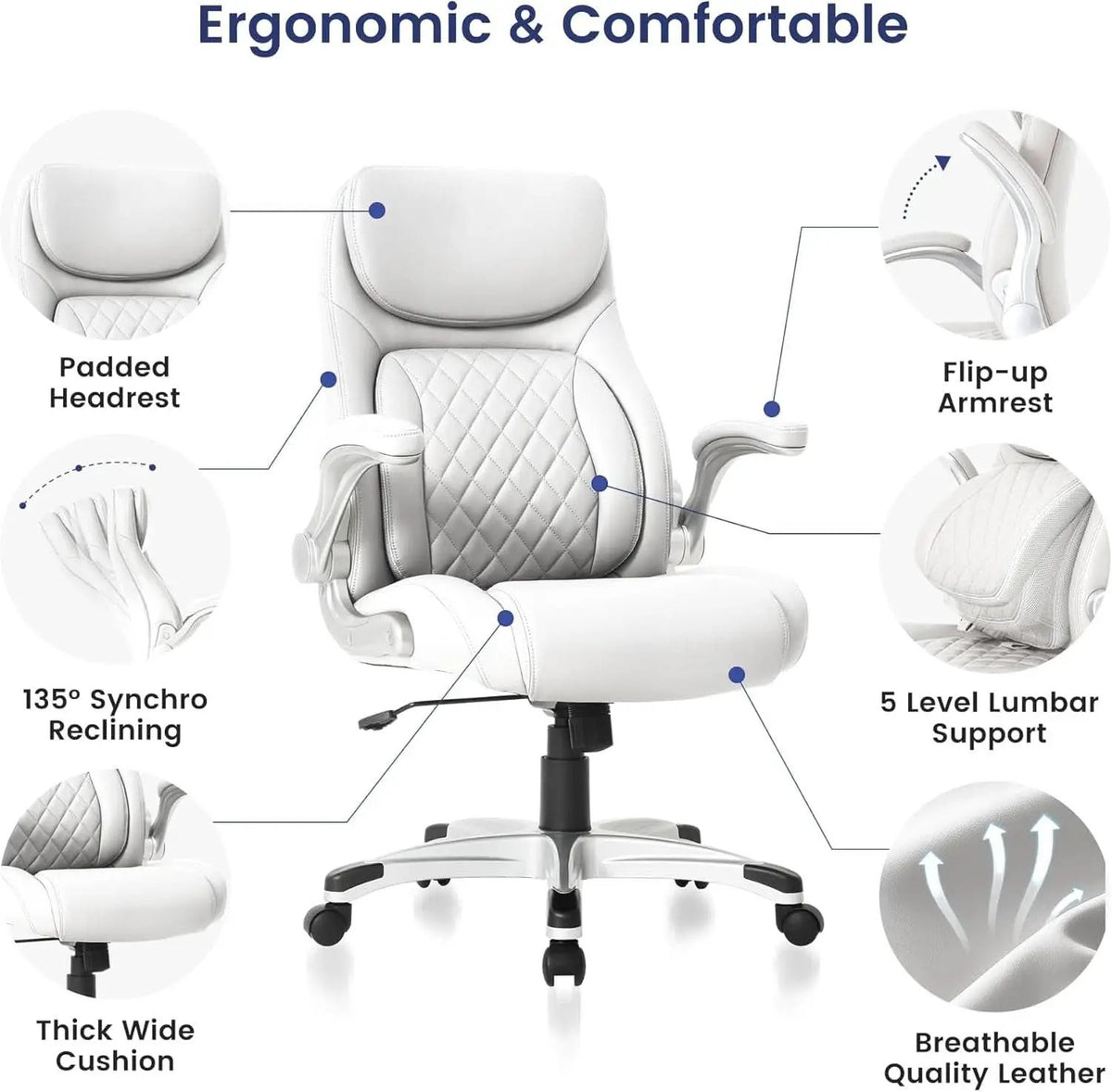 Ergonomic Office Chair With Adjustable Lumbar Support White from PriceLows™