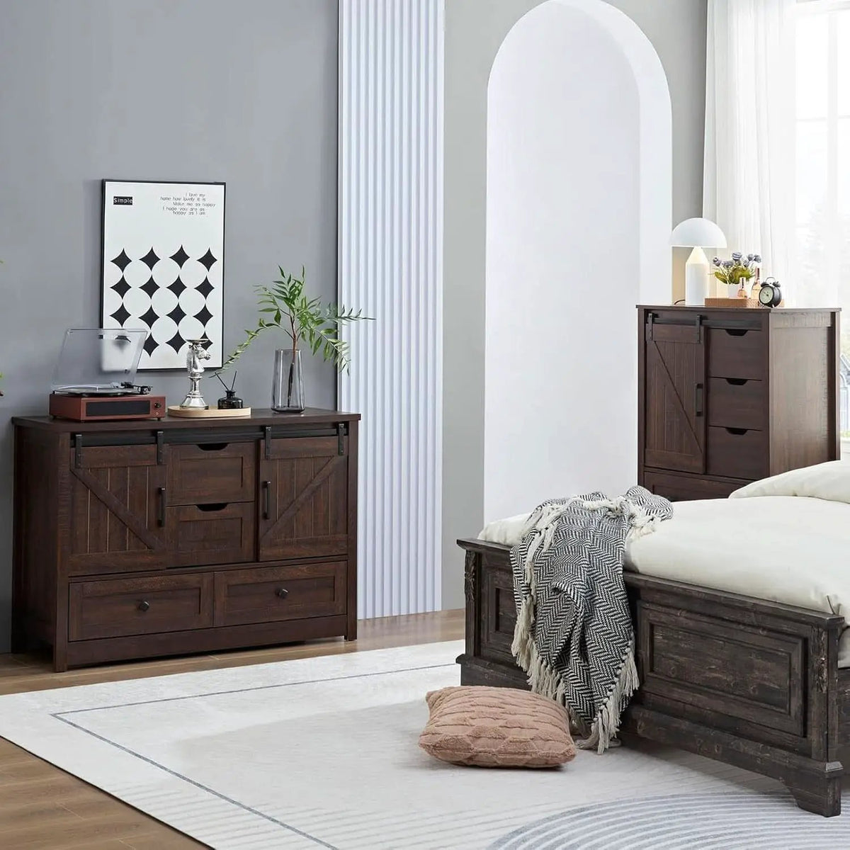 Espresso Dresser With FiveDrawers Sliding Barn Doors from PriceLows™