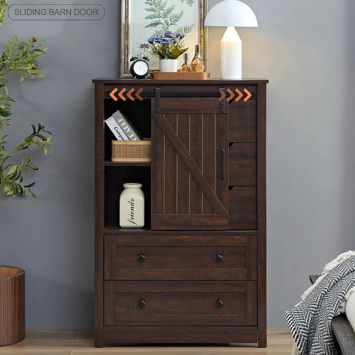 Espresso Dresser With FiveDrawers Sliding Barn Doors from PriceLows™