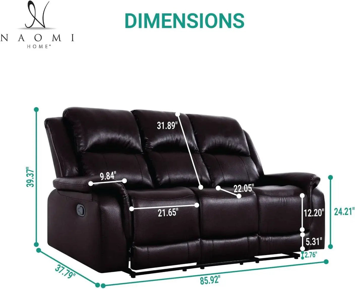 Espresso Leather Sofa Set With Manual Recliner For Living Room from PriceLows™