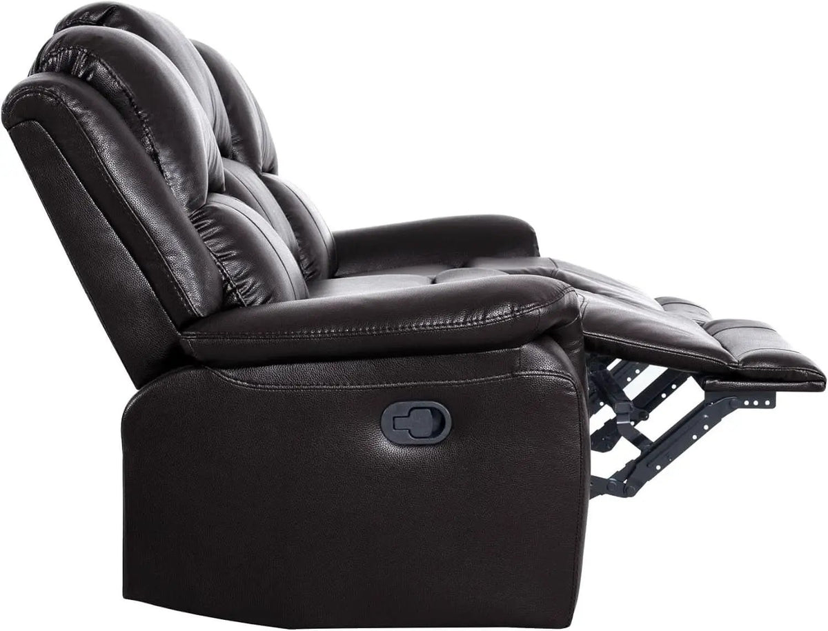 Espresso Leather Sofa Set With Manual Recliner For Living Room from PriceLows™