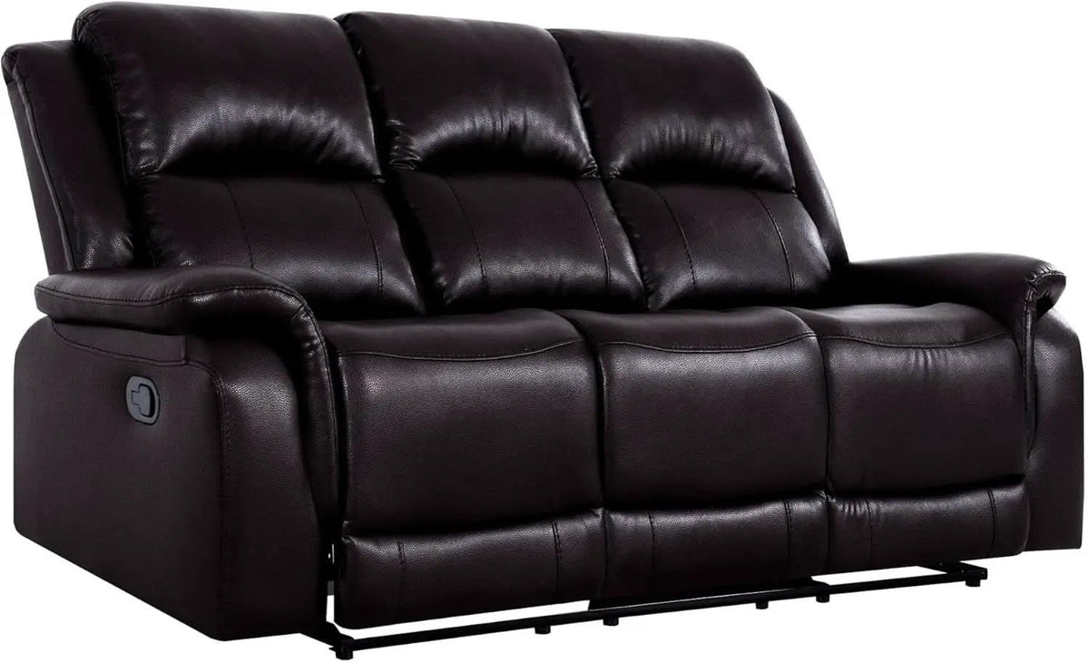 Espresso Leather Sofa Set With Manual Recliner For Living Room from PriceLows™