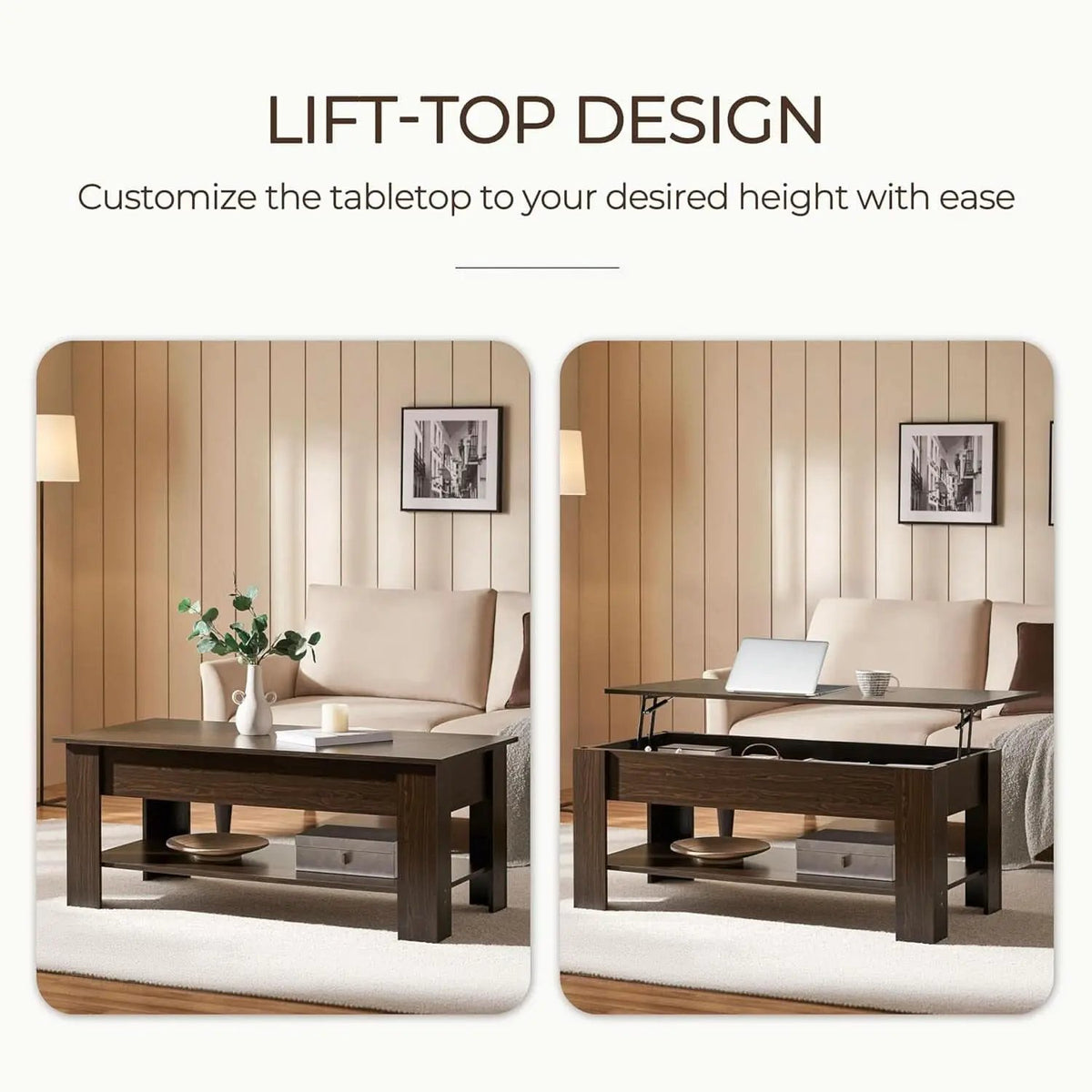 Espresso Lift Top Coffee Table With Hidden Compartment from PriceLows™