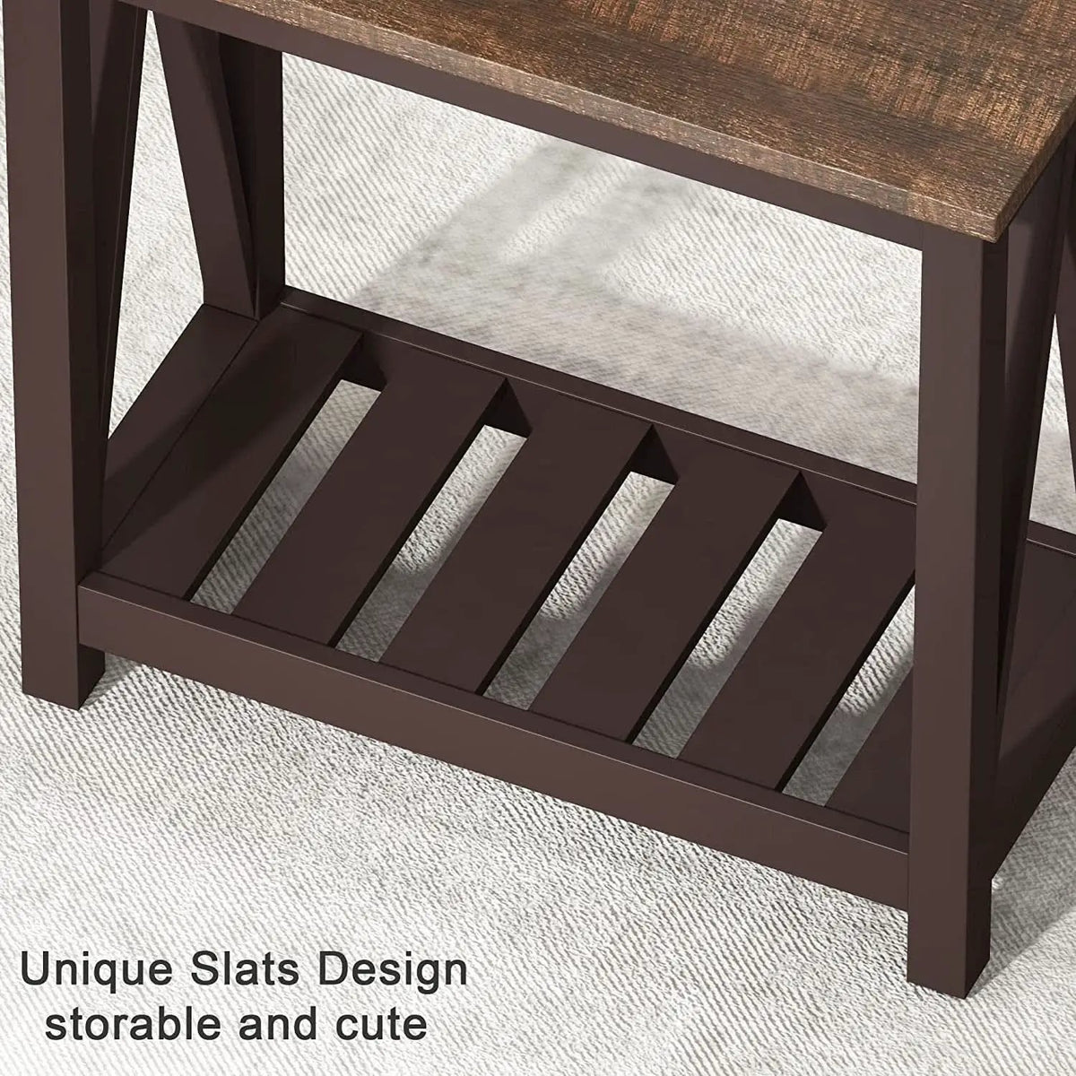 Espresso Narrow End Table With Shelf 23.6 Inch Rustic from PriceLows™